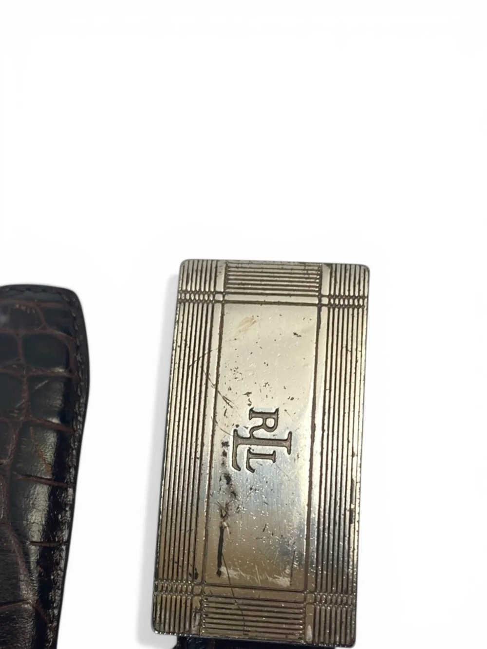 Lauren Ralph Lauren LRL Italian Leather Croc Embossed Belt in Brown Size L